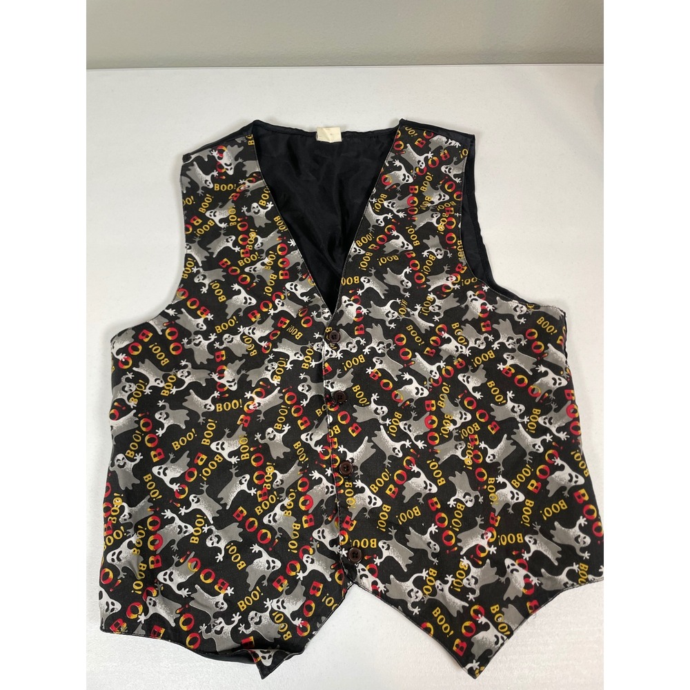 Vintage Halloween Vest Men's Women's Large Black Ghost Boo Festive Party